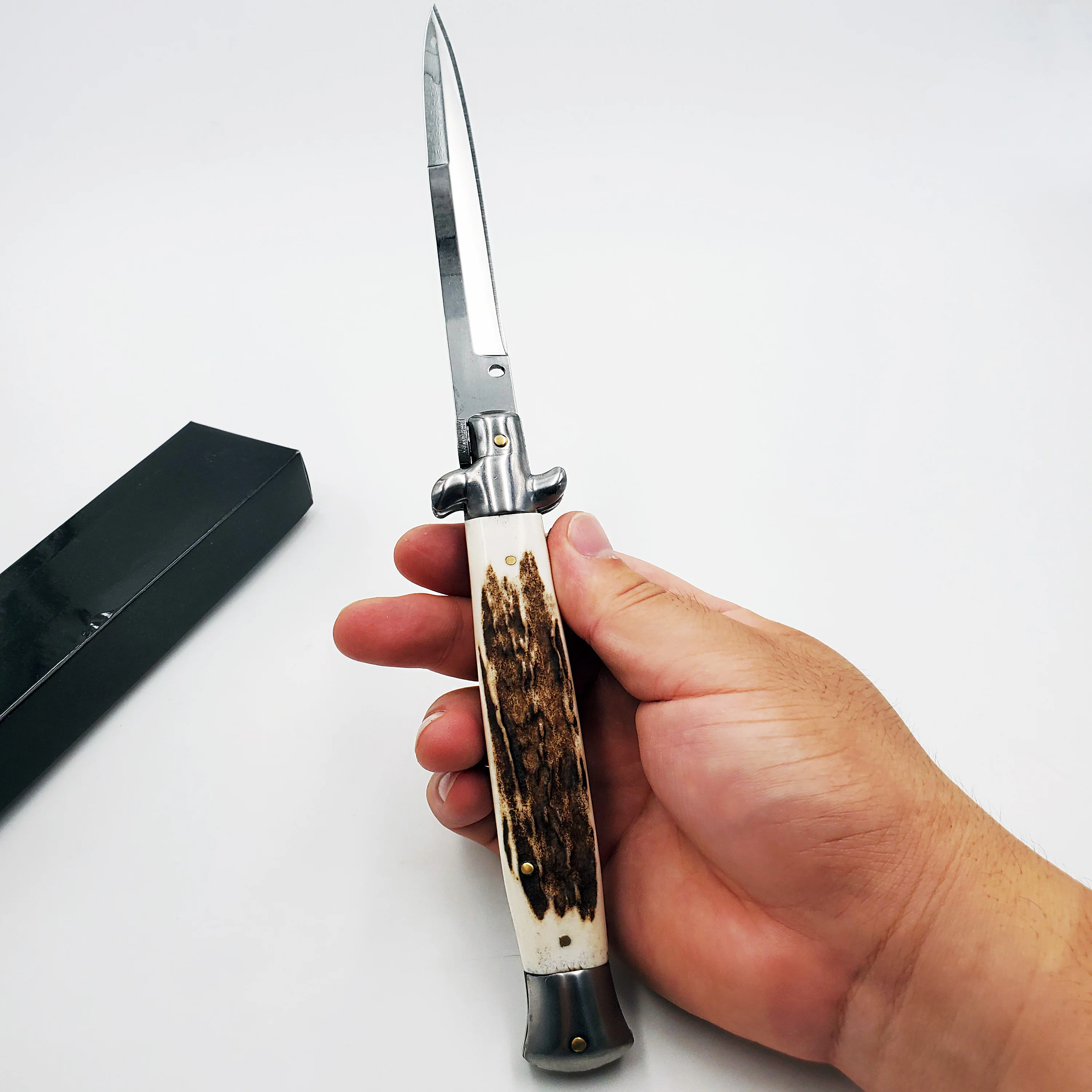 Итальянский 1" тактический складной нож D2 Лезвие Ручка Олений Рог Кемпинг Карманные Ножи армейский нож для выживания s быстро открыть многофункциональный EDC инструмент