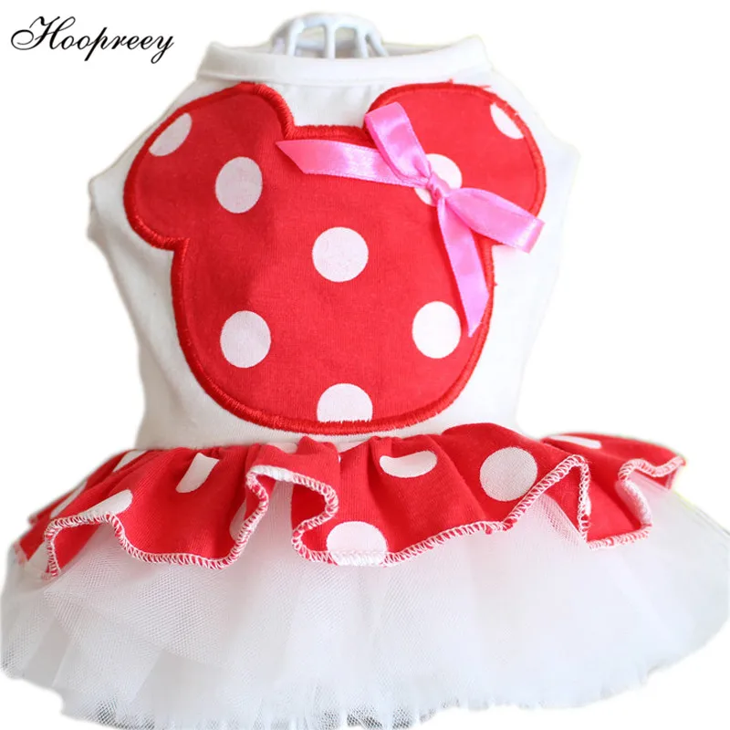 

New Fashion Pet Dresses Cute Red Dots Mickey Mouse Dog Dresses Size XS-XL Yorkshire Poodle Costumes Spring and Summer