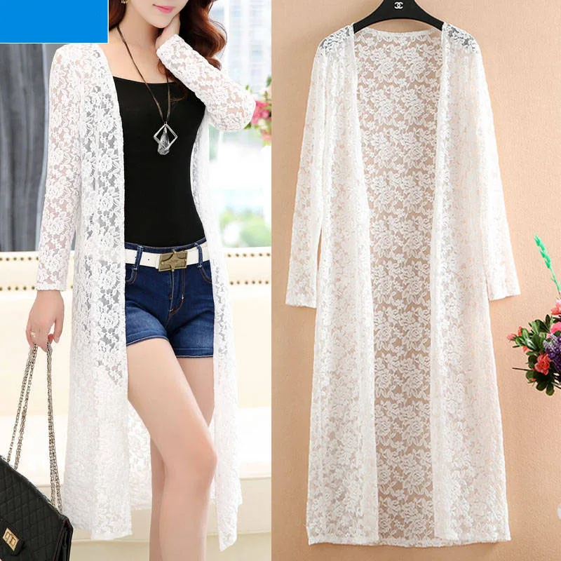 

Women Lace Crochet Patchwork Cardigans Coat 2019 Formal Long Sleeve Loose Large Size Formal Md-long Thin Knitted