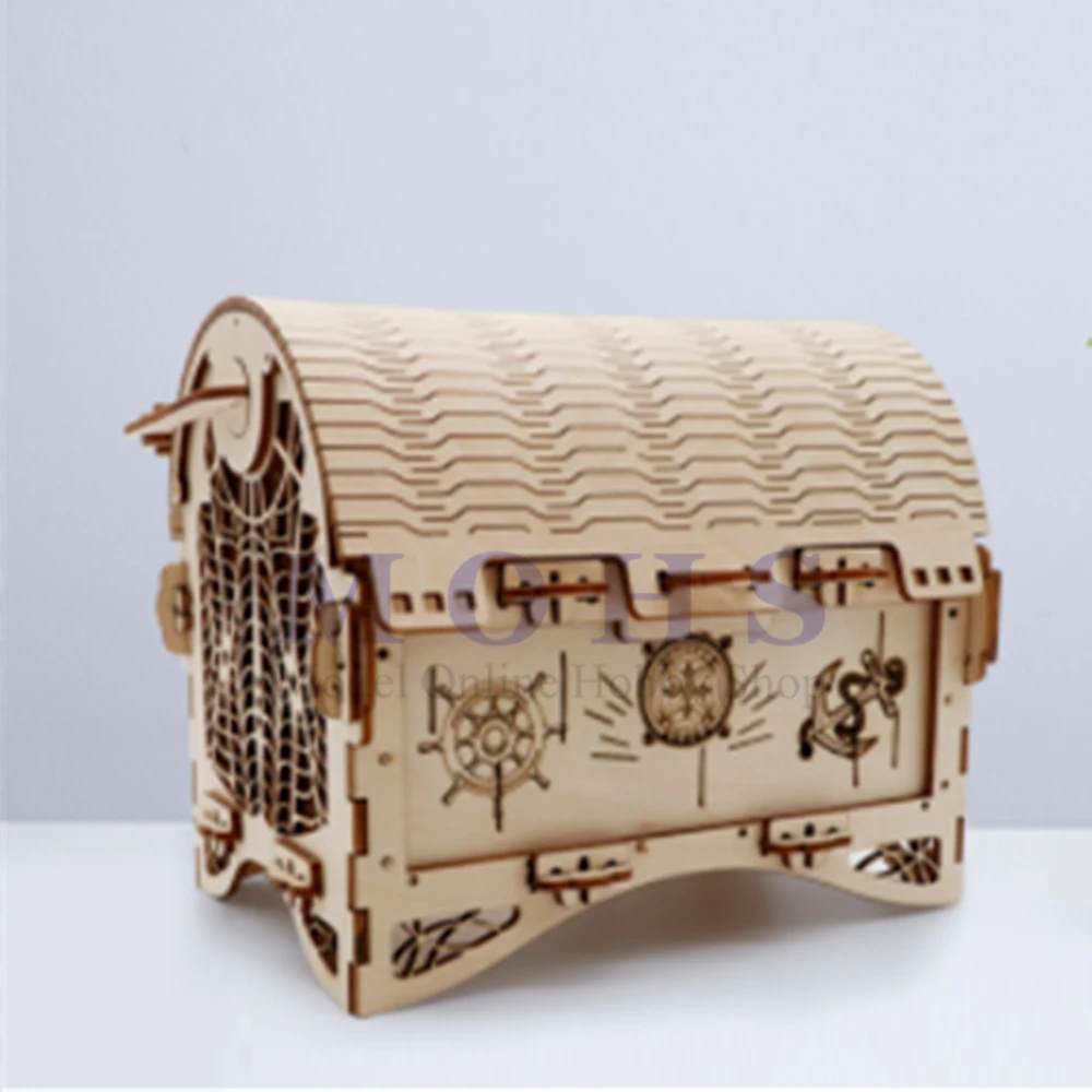 

scale wooden mechanical drive model building kits wood assembly toy retro treasure box ancient code box model kits