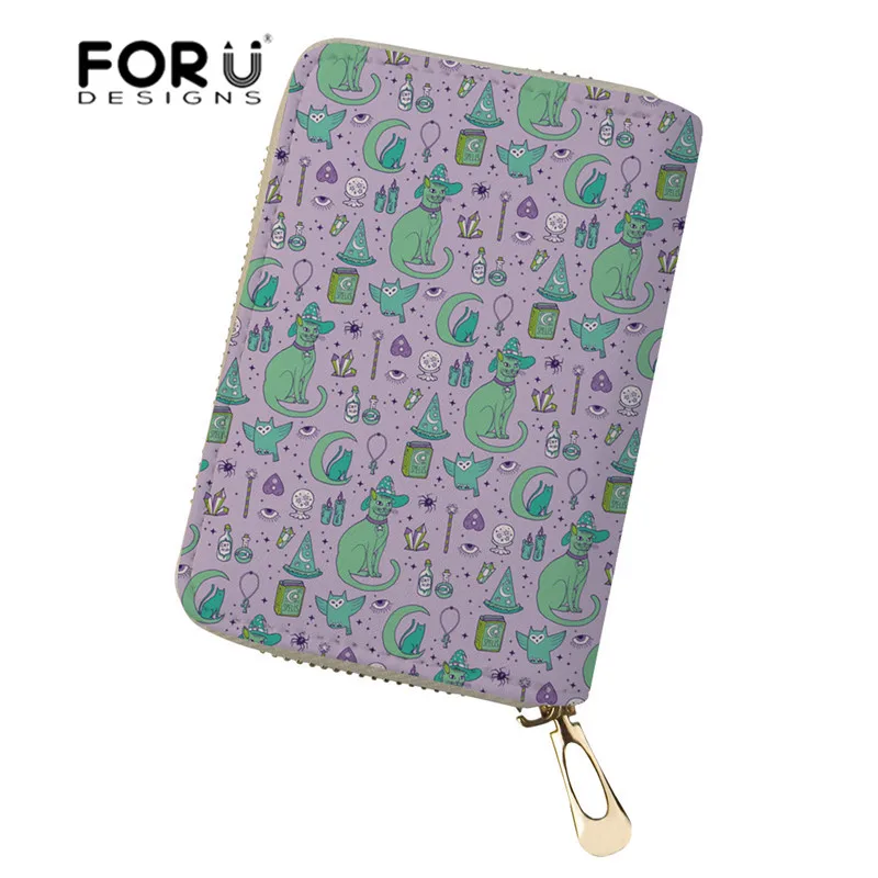 

FORUDESIGNS Mystical Cats Pattern ID Card Holder Passport Cover Travel Wallet for Credit Cards Leather Women's Purse Cash Coin