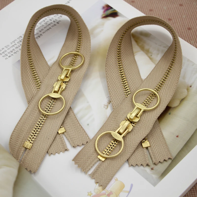 

Free shipping 5pcs/lot 32cm Gold teeth zipper double sliders khaki 3# manual cloth art diy close-end zipper bag accessories