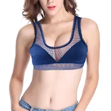 Women Sexy Lace Halter Bra Push Up Bralette Bustier Crop Tops Blue Padded Semi-sheer Underwear Print Flower Soft Vest Halter