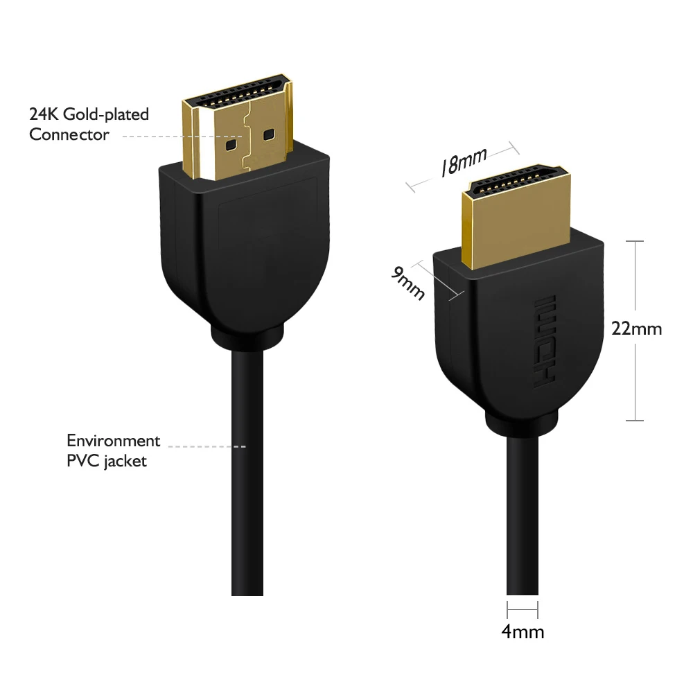 Ультратонкий HDMI 4K 2,0 кабель 3840*2160P Разрешение 30 Гц 60 Гц Кабель HDMI 1,5 м 3 м 5 м hdmi шнур Ultra HD 3D изображение позолоченный PCER