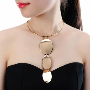 

UKMOC Fashion Punk Women Torques Choker Necklace Alloy Long Pendants Statement Necklaces Metal Jewelry Accessories