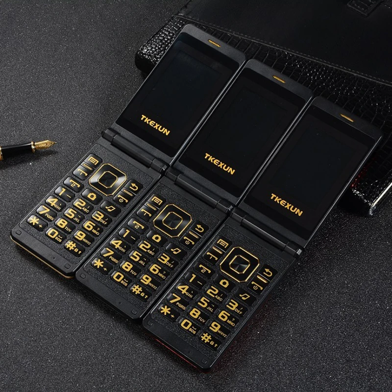 Дешево Tkexun раскладушка мобильный телефон двойной дисплей SOS Быстрый вызов русский большой ключ Bluetooth дешевая цена фонарь флип телефон