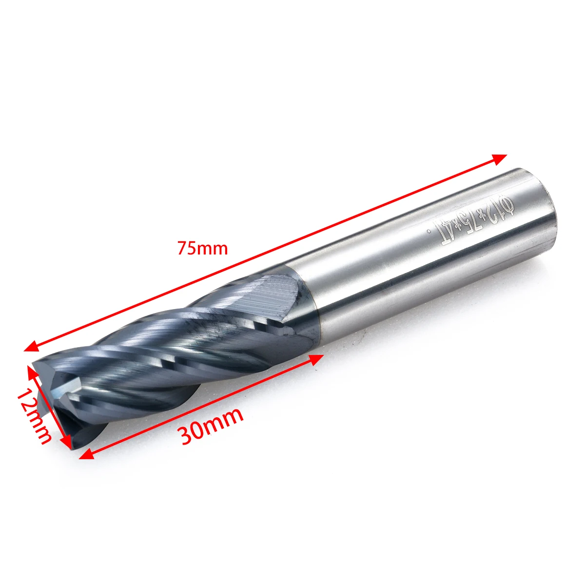 1pc 4 Flutes End Mills 12mm Diameter Tungsten Carbide HRC50 Milling Cutter 75mm Length For Wood Plastic Aluminum Plate