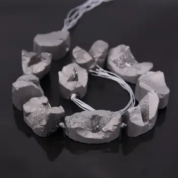 

Approx10pcs/Strand Silvers Titanium Raw Agates Drusy Quartz Geode Slab Slice Nugget Beads Connector Pendants For Jewelry Making