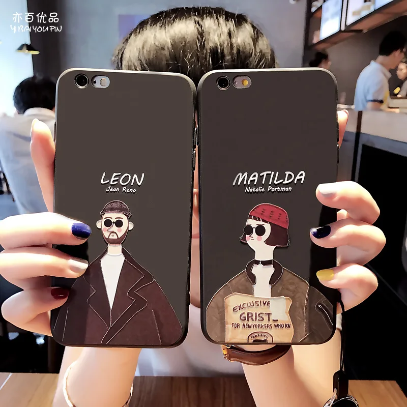 

Leon Mathilda Couples phone cover case for iphone X XS MAX XR 10 8 7 6 6s plus luxury matte 3D relief soft silicone funda coque