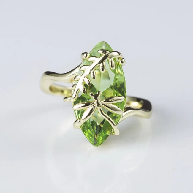 Фантазийные милые кольца стрекозы для женщин подарок для девочек изысканное оливковое кольцо с зеленым камнем кубический цирконий; для помолвки кольцо ювелирные изделия L4T038 - Цвет основного камня: Ring