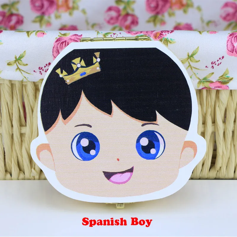 Детская деревянная коробка для зубов, органайзер, испанский, английский, русский, для хранения зубов, для мальчиков и девочек, пуповина, для сохранения сувенира на память - Цвет: Type C Spanish Boys