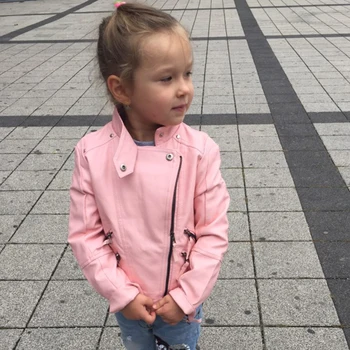 

girls pu jacket girls rivet zipper cool jacket Leather clothing 5-13 years old Korean leather jacket all match fashion