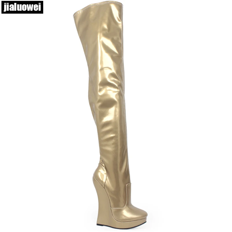 

Women 2019 New 7inch High Wedge Heel Platform Boots Over-the-knee Ziper Long Shaft Length Thigh Hi Sexy Fetish Boots Size36-46