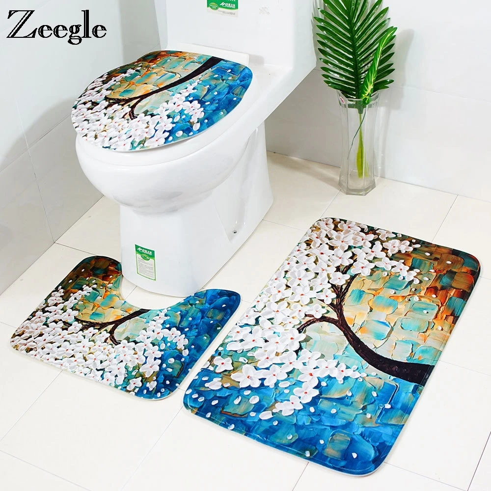 Zeegle 3 шт коврик для ванной комнаты Набор ковров для ванной комнаты Противоскользящий коврик для туалета пьедестал коврик крышка для унитаза коврики для ванной впитывающие коврики для душа
