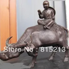 Bi00183 Китайская Народная Чистая Бронза Медь Резные вакеро Мальчик Женский Монастырь Ездить карабао Статуя