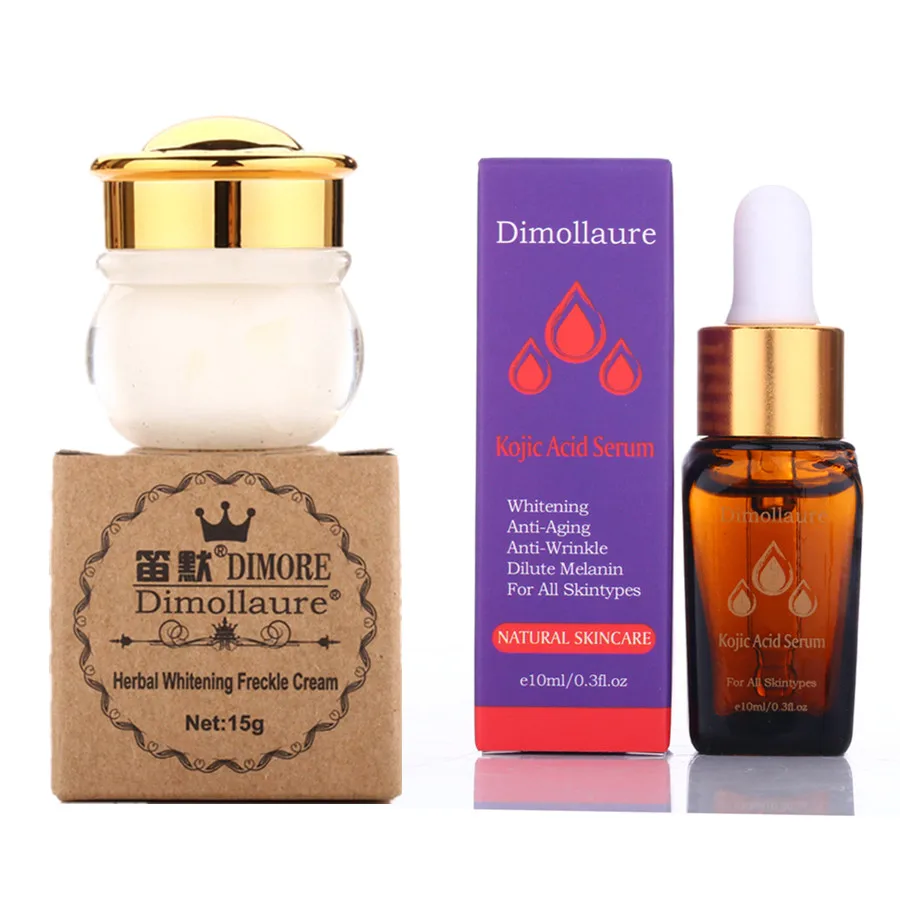 Dimollaure травяной отбеливающий крем + Сыворотка Kojic Acid для удаления мелазмы веснушки