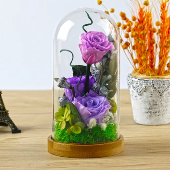 

1pc Valentine's Day Glass Cover Fresh Preserved Rose Flower Beautiful for Mother Birthday Festive Gifts Wedding Home Decor