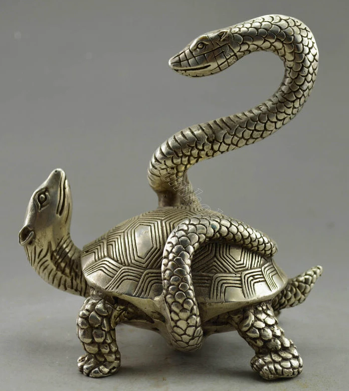 

Collectible Decorate Old Handwork Tibet Silver Snake Tortoise Exorcism Statue