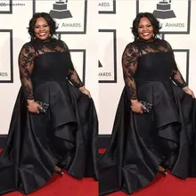 Черные платья знаменитостей с длинными рукавами кружевное Формальное длинное платье для крестной матери вечерние платья для гостей плюс размер