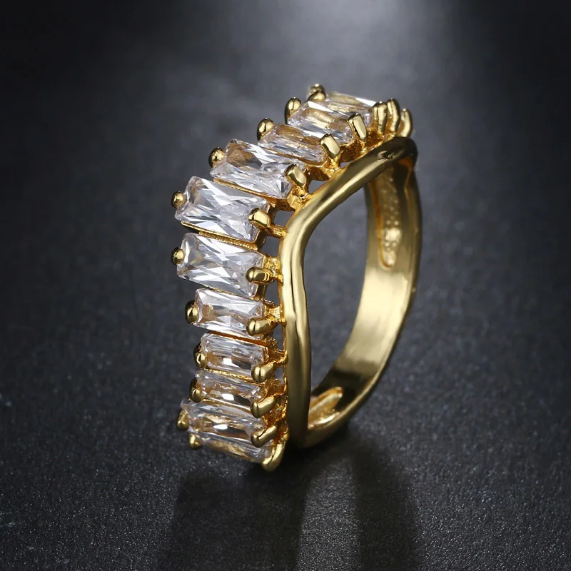 Новинка года, AAA циркониевое кольцо с кристаллами, белое желтое розовое золото, Необычные Квадратные Кольца, женские модные брендовые ювелирные изделия AR121 - Цвет основного камня: Yellow Gold