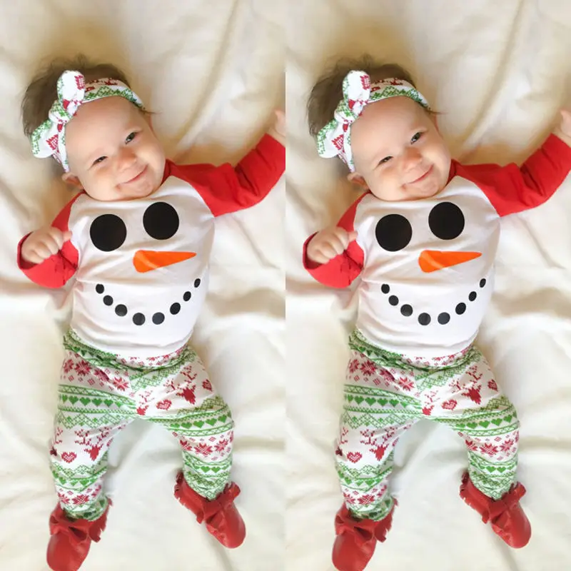 Pudcoco/Коллекция 2019 года, одежда для маленьких девочек Женский наряд для новорожденных, комплект одежды для младенцев, Снеговик на Рождество