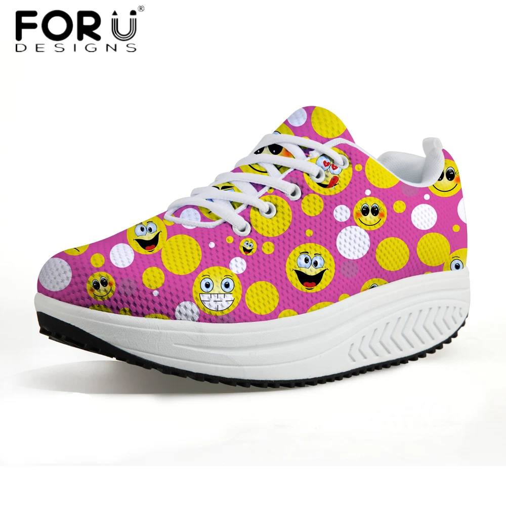 

FORUDESIGNS Cute Women Slimming Swing Shoes 3D Women's Cartoon Emoji Prints Height Increasing Shoes Flats Autumn Female Platform