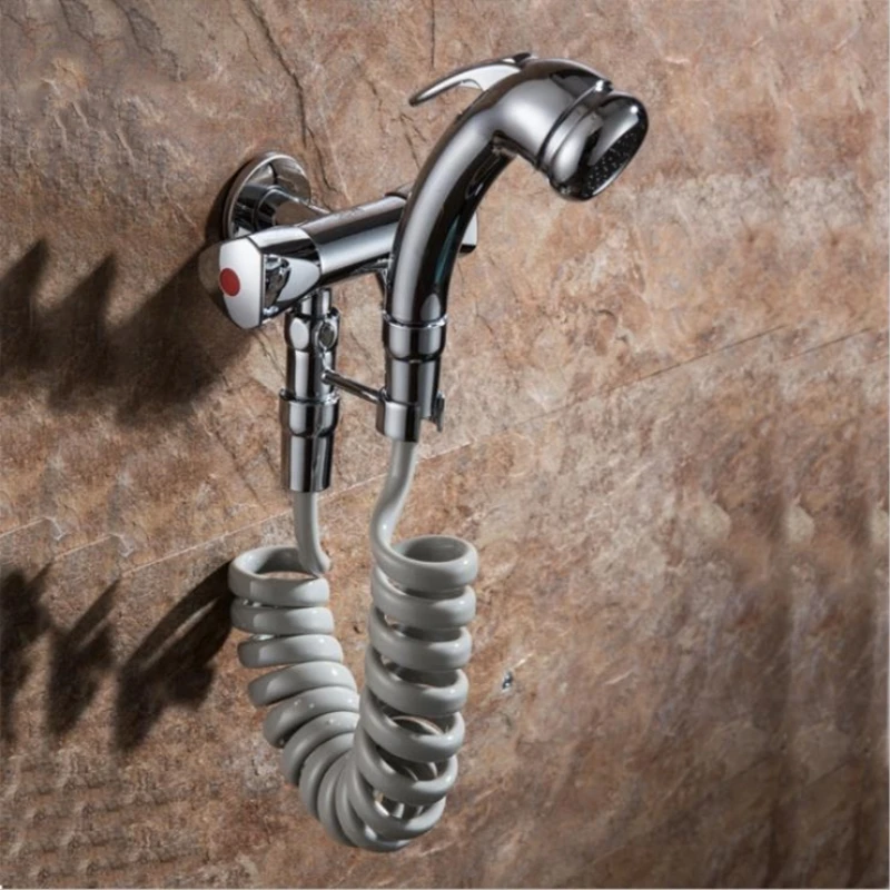 1 Set Bidet Sprayer With Solid Brass Single Cold Water Corner Valve Bidet Function Cylindrical