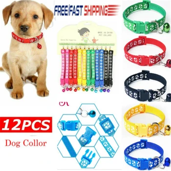 

12PCS/Lot Dog Collars Pet Cat Puppy Color Buckle Nylon Collar W/Bell Wholesale Hot New Cute Dog Cat Collars With Small Bell