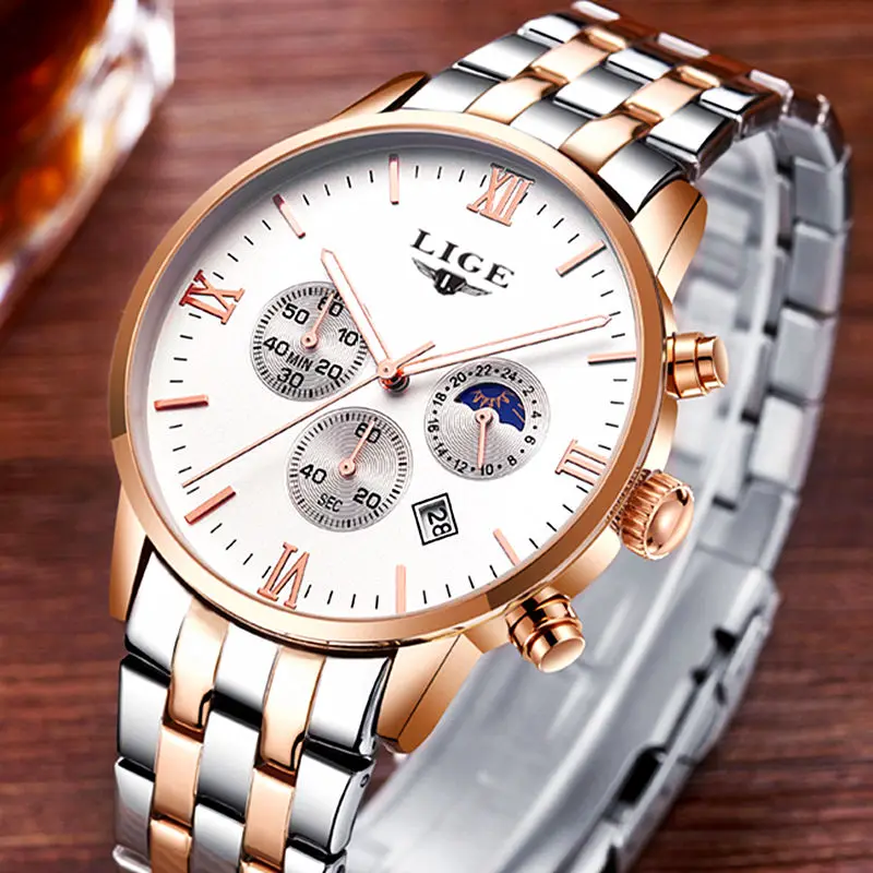Prix pour Mens Montres Haut Marque De Luxe LIGE Lune Phase en acier plein Montre Homme D'affaires De Mode Quartz Montres hommes sports de Plein Air Relogio Prix pour Mens Montres Haut Marque De Luxe LIGE Lune Phase en acier plein Montre Homme D'affaires De Mode Quartz Montres hommes sports de Plein Air Relogio