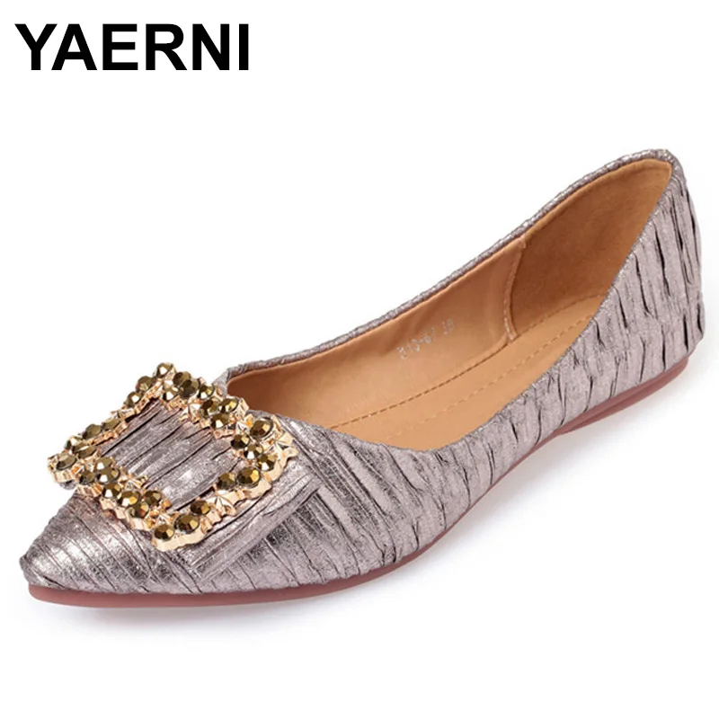 

YAERNILady soft sole FlatsShoes for drivepregnant woman fashion shoes Women Spring summerShoes pointed toe shoes rhinestoneE1115