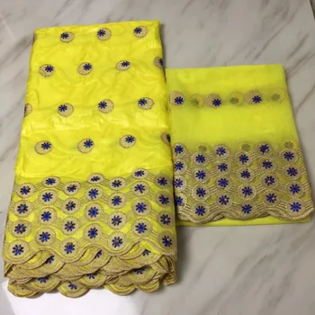 

Favorite Design African Lace Fabric 2018 High Quality Yellow Net Lace Fabric Bazin Riche Getzner With beads Embroidery Dresss