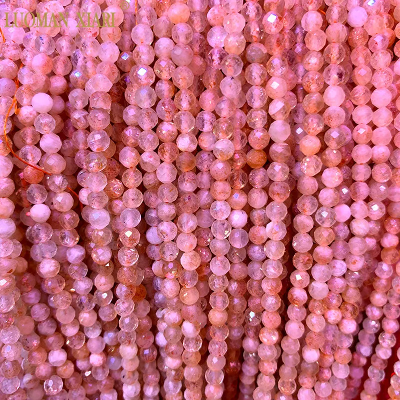 Изысканные бусины из натурального камня ААА аметист розовый кварц Турмалин топаз граненые бусины для самостоятельного изготовления ювелирных изделий браслет ожерелье - Цвет: Sunstone