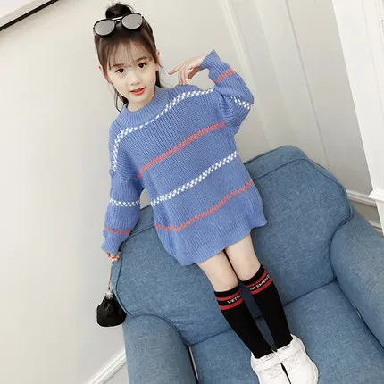 

Special Offer Girls Fall Winter Long Knitted Sweater Children Fashion Loose Bottoming Knitwear Clothes Kid Leisure Pullovers B58