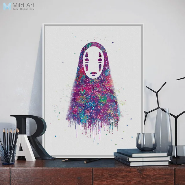 original watercolor no face japanese hayao miyazaki anime art print
