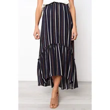 SanHuaZ Летняя женская юбка Повседневная пляжная с высокой талией, в полоску с оборками Свободная Женская юбка-годе