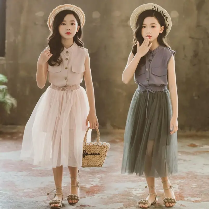 

Summer Outfits Toddler Teenage Child Girls Clothing Sets Kids Girl Clothes Blouse+Tutu Skirts 2 Piece Suit 6 8 10 12 Year JW4768