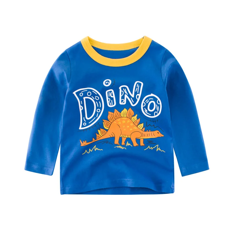 Cartoon Dinosaur Long Sleeve T-shirts For Children Autumn Cotton Girls& Boys Tops Tees Clothes Kids T Shirt For Boys - Цвет: Blue-3770