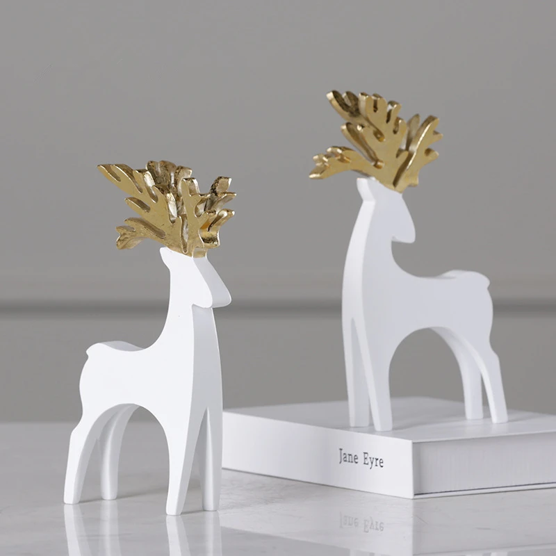 

2pcs/set Creative Resin White Couple Deer Statue Modern Simple Style Desktop Crafts Sculpture Home Decoration Ornaments 102