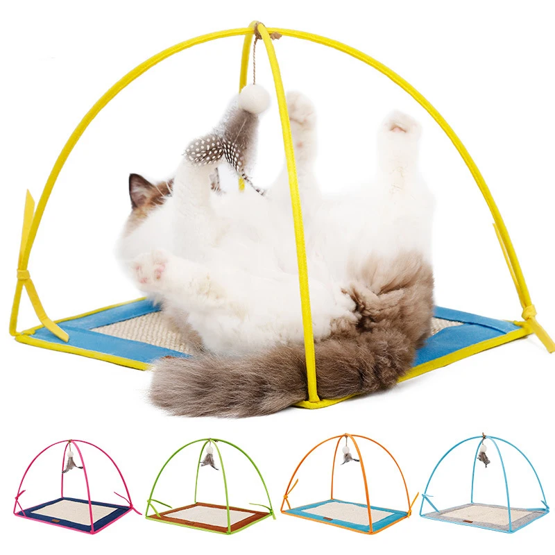 

Jormel Cat Play Station Tent Kitten Cat Activity Center Scratching Mat with hanging toys Contains funny cat sticks