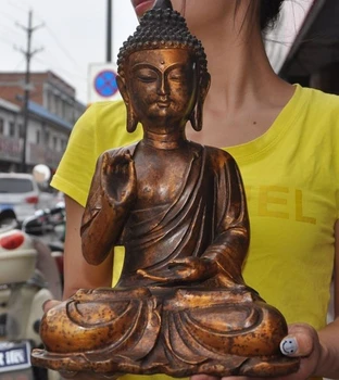 

Old Tibetan temple Bronze gilt Sakyamuni Amitabha Tathagata Rulai buddha Statue