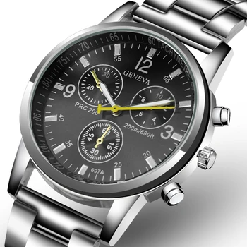 2018 New mens watches top luxury brand GENEVA Stainless steel belt Fashion male hours Business Quartz  wristwatch designer time