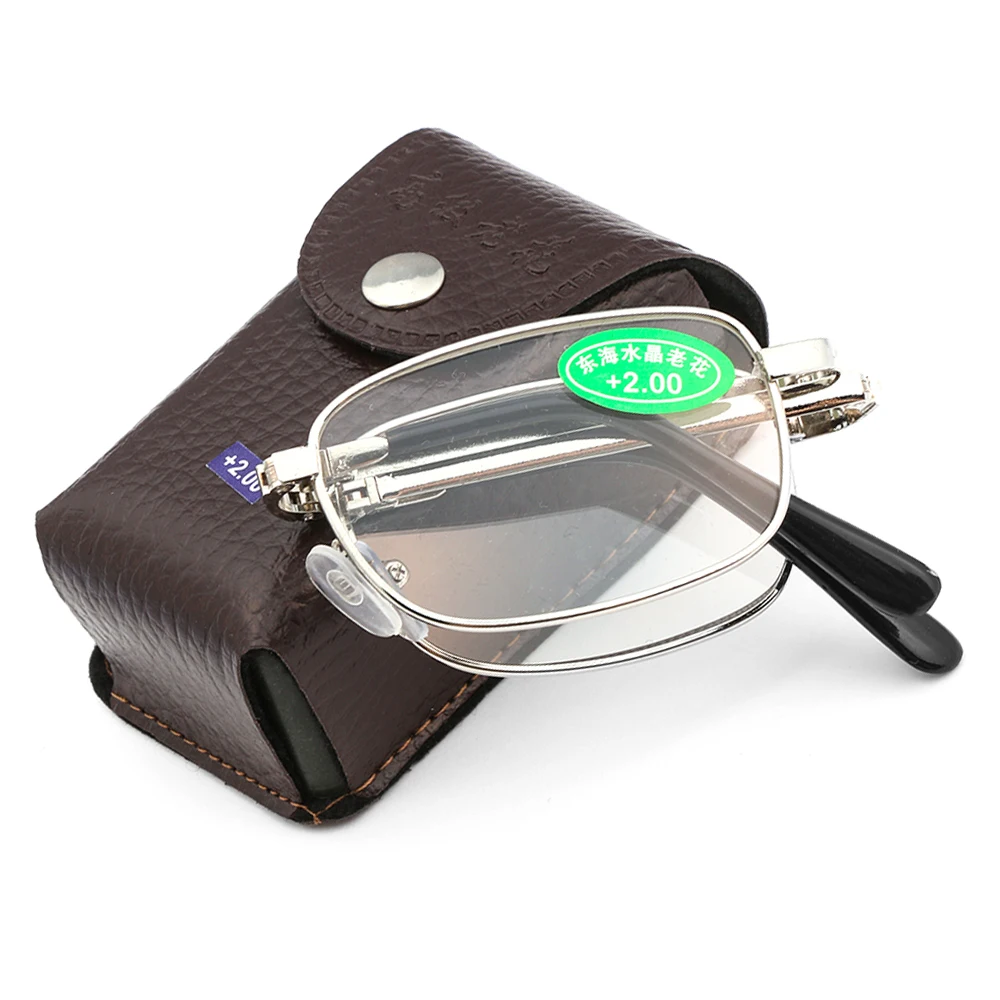 

+1.0~4.0 Diopter New Unisex Elder Reading Glasses With Box Bifocal Ultralight Vision Care Folding Magnifying Rimless Eyeglasses