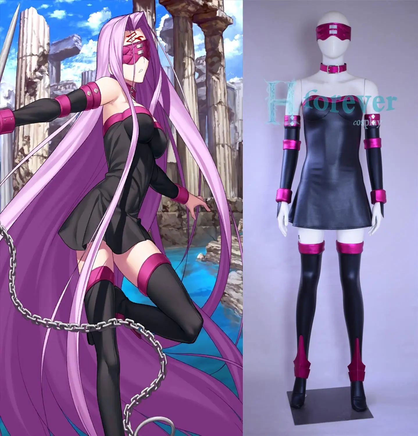 

[Customized] Anime! Fate/Grand Order Medusa Leather Clothing Sexy Dress Uniforms Cosplay Costume Halloween Suit Free Shipping