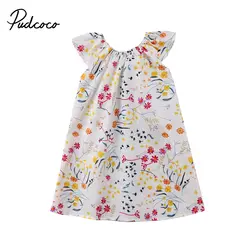 Модные милые летние цветочные новорожденных для маленьких девочек Платье с балетной юбкой и цветочным рисунком хлопок с летящими рукавами