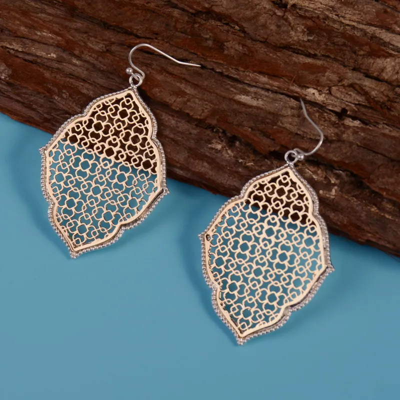 

2019 Trendy Large Geometric Morocco Dangle Earrings Jewelry Wholesale Two Tone Filigree Earrings for Women JE0894