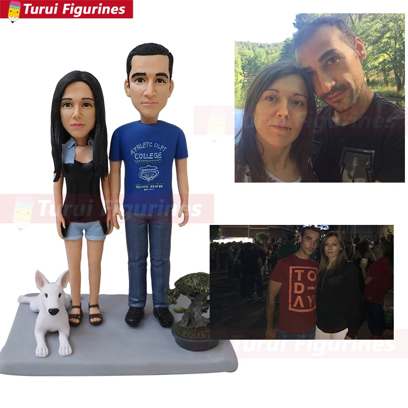 father hunter and his son figurines with prey Wild boar statuette mini statue sculpting service custom bobblehead dolls