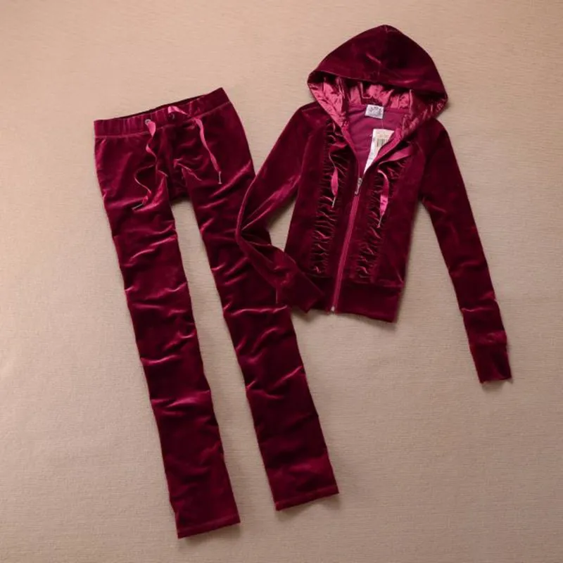 

2019 Newest Spring Autumn Pleuche Hooded Tops and Sweat Pants Set Tracksuit Women Outfits S-XL