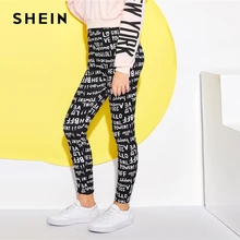 SHEIN Kids/повседневные штаны для девочек с эластичной резинкой на талии и буквенным принтом; детская одежда; коллекция года; сезон весна; уличная одежда; обтягивающие брюки; повседневные Леггинсы