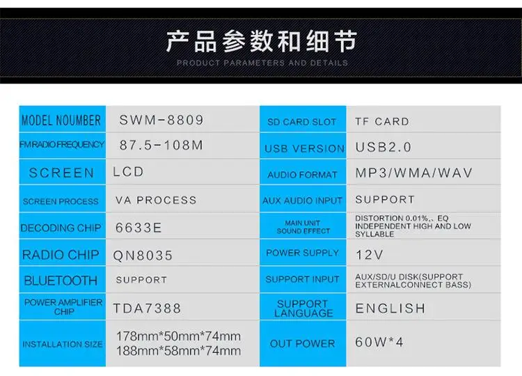 Bluetooth Авторадио Стерео Аудио пульт дистанционного управления MP3 мультимедийный плеер 1 Din AUX/TF/FM/USB Автомагнитола Электроника сабвуфер