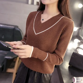 

2018 new women's spring V neck sweater loose short sleeved shirt all-match bright silk gold Pullover
